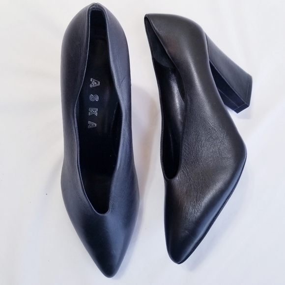 Aska Shoes - Aska | Modern Leather Block Pumps Black 7.5
